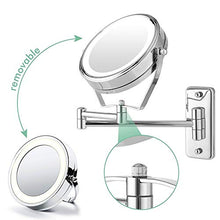 Specchio per il trucco Parete dello specchio LED dello specchio di bellezza ingrandimento 7x, pieghevole Vanity lampada a scomparsa girante 360 Funzione specchio da rasatura d'argento Specchio da at