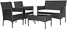 YRRA 4 PCS Patio Set di mobili da Giardino Set di Conversazione di Vimini da Esterno con tavolino in Vetro temperato Divano e sedie in Rattan Set w/Comodi Cuscini di Seduta (1 Turchese)-2_Beige