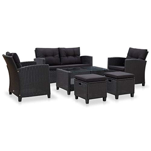 vidaXL Set Divani da Giardino 6 pz con Cuscini Salotto da Esterno Salottino per Patio Arredo da Esterni Arredamento Giardino in Polyrattan Nero