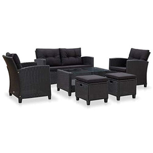 vidaXL Set Divani da Giardino 6 pz con Cuscini Salotto da Esterno Salottino per Patio Arredo da Esterni Arredamento Giardino in Polyrattan Nero