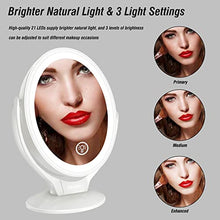 Aesfee Specchio da Trucco con Luci LED, Ingrandimento 1x/7x Specchio Cosmetico a Doppia Faccia Ruotabile di 360°, Interruttore Tocca, Specchio Illuminato Portatile per Viaggio,Bagno