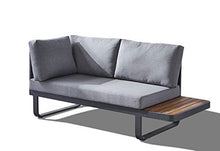 Meubletmoi - Divano angolare da giardino in alluminio, cuscini morbidi in tessuto grigio mélange e legno teak – stile lounge – VAHINE
