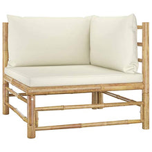 Festnight Set Divani da Giardino 4 pz con Cuscini Bianco Crema in bambù,Set Salottino da Giardino con Divano, Poggiapiedi e Tavolino