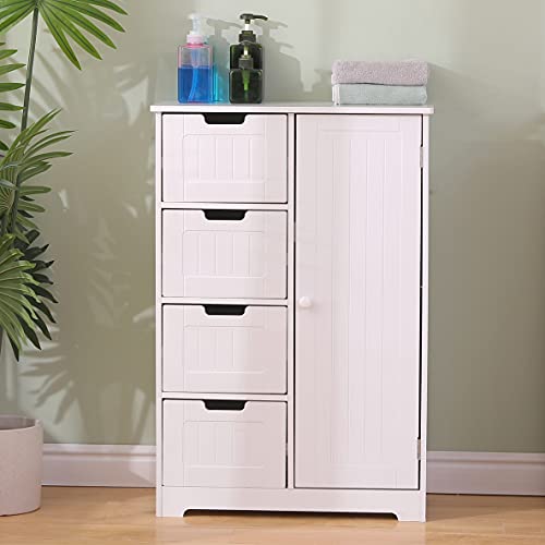 IKAYAA Mobile Bagno, Mobiletto Bagno Salvaspazio, Mobile Sottolavabo per Bagno, Mobiletto Multiuso in Legno, Con 4 Cassetti, Bianco 22 * 11,8 * 31,9 pollici (L * W * H)