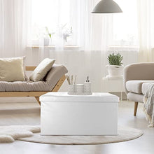 Todeco - Panca Pieghevole in Pelle, Ottomana Pieghevole per Conservare - Carico Massimo: 150 kg - Materiale: Finta Pelle - Cucita e con Finitura Trapuntata, 76 x 38 x 38 cm, Bianco