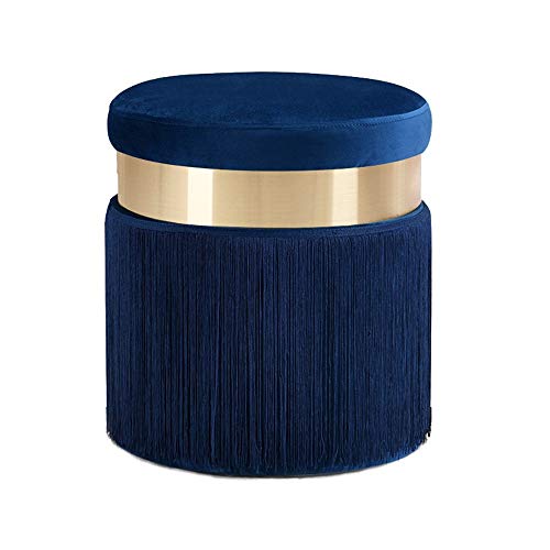 EXCLVEA Sedile per Trucco per Camera da Letto Tondo Velluto Imbottito ottomano Vanity feci con placcatura in Oro poggiapiedi Resto Posto aggiuntivo (Colore : Navy, Dimensione : 40x44cm)