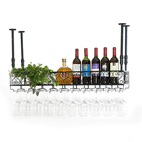 Scaffale per vino in ferro, bar/ristorante appeso, bar da banco sottosopra in vetro per vino, appendiabiti vintage (Color : A, Size : 80x25cm)