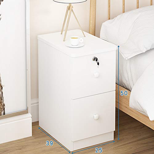 OFAY Comodino Stretto con Lucchetto, Facile da Montare, Facile da Usare Tavolino con 2 Cassetti Armadio Aperto Vano MDF,Bianca,39x25x50CM