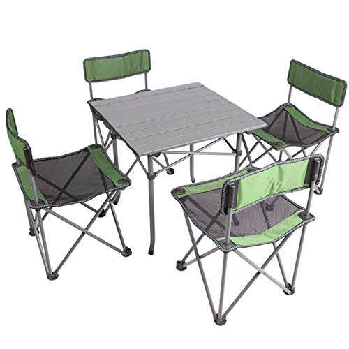 FOMT Tavolo da Picnic Pieghevole E Set da Spiaggia, 4 Sedie Portatili E 1 Tavolo Tavolo da Giardino Ultra Leggero E Sedia con Borsa Molto Adatto per Picnic in Spiaggia E Pesca,Multi Colored