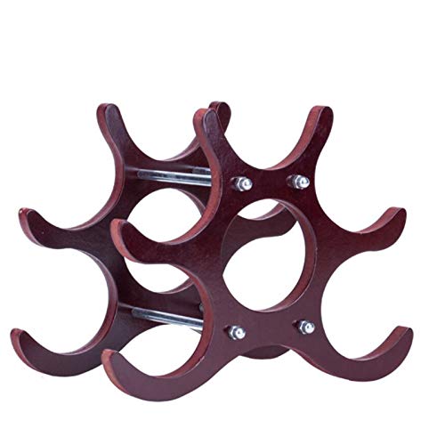 R&P Portabottiglie Vino in Legno Ripiani Birra Cucina Scaffale Cantinetta da Tavolo Supporto per Bottiglie Vino Champagne, Rosso, 6 Bottiglie