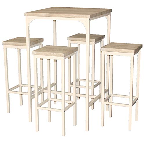 yelloo MOD. Rimini Set Tavolo Bar Quadrato e 4 Sgabelli Beige H.110 cm Cucina Sedie Mobili