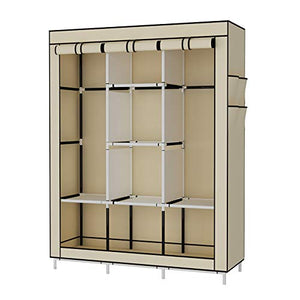 UDEAR Armadio Piccolo Cabina Guardaroba Appendiabiti Richiudibile in Tessuto Non Tessuto Beige