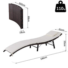 Outsunny Sdraio Lettino da Giardino Ergonomica con Cuscino Rimovibile Pieghevole Rattan 196x61x53cm Bianco