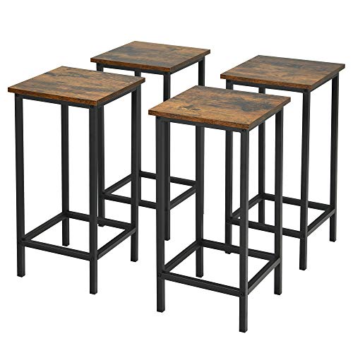 DREAMADE 4 Sgabelli da Bar, Sgabelli in Legno e Ferro, Set di 4 Sgabelli Alti in Stile Industriale, Ideale per Cucina Soggiorno Ristorante Caffeteria, Colore Antico e Marrone Vintage, 30 x 30 x 62 cm