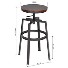 MEUBLE COSY Amat Walnut - Set di 2 sgabelli da bar, altezza regolabile in legno di metallo, design bistro Pub, sedia con poggiapiedi, base in ferro, girevole a 360, noce, 46,5 x 46,5 x 66,5 x 74 cm