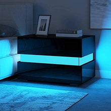EBTOOLS Comodino Nero Lucido con LED Striscia, Comodino con 2 Spaziosi Cassetti Comodino Legno Comodino Letto Moderno con LED Blu e Telecomando, Tavolino da Caffè con LED, 60 x 39 x 45cm (Nero)