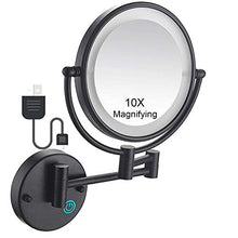 ZJBB Specchio Trucco da Parete Estensibile, 360°Girevole Specchio Ingranditore 10x, Specchio da Bagno con Luce a LED USB Ricaricabile, Specchio da Barba per Salone di Bellezza e Hotel