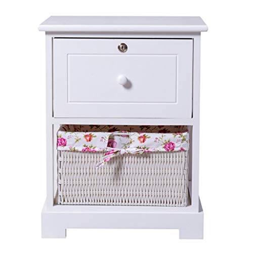 LICHUAN comodino comodino in legno massello con chiave 2 strati 1 cassetto comodino camera da letto mobili armadio portaoggetti cestino fine tavolo facile da montare