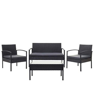 Mendler Salottino da Esterno Giardino HWC-F56 polyrattan - Nero con Cuscini Antracite