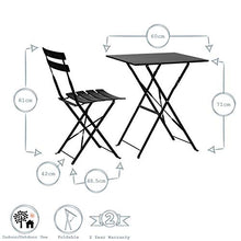 Harbour Housewares 3 Pezzi Sussex Bistro Set - Tabella di Piegatura e sedie per Esterni Patio Mobili da Giardino - Square - Nero