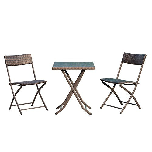 Outsunny Set Tavolino 3pz Tavolino con 2 Sedie Pieghevoli da Giardino in Rattan Marrone