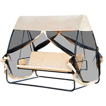 Outsunny Dondolo Letto da Giardino con Zanzariera caffè Chiaro, Dondolo Ribaltabile 3 Posti per Esterno e Balcone 240x140x197cm