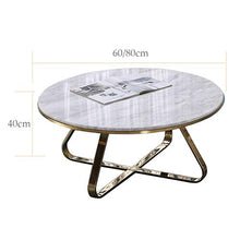 Tavolino in Marmo Tondo con Struttura in Metallo Stampa Oro, Base a Forma di X Accanto al tavolino del Divano per Salotto Accent Tavolo da tè, Oro/Bianco