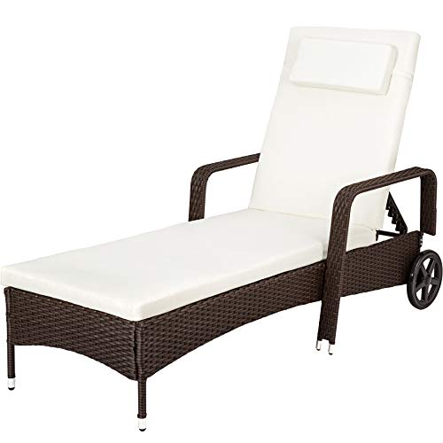 TecTake LETTINO POLY RATTAN ARREDO ESTERNO GIARDINO SDRAIO PRENDISOLE DIVANO SEDIA MARRONE - disponibile in diversi colori - (Marrone/Nero)
