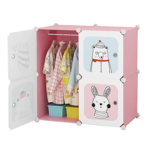 Locker 2-Gitter Armadio Armadio Hanging Rimovibili di Plastica Scaffali 4 Porte Clothes Home Camera Rosa 75X37X75CM MUMUJIN