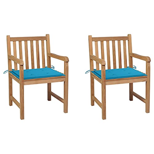 vidaXL Sedie da Giardino 2 pz con Cuscini Blu in Massello di Teak