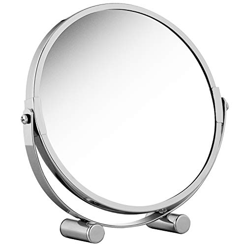 Tatkraft EOS – Specchio da Tavolo per il Trucco e Rasatura Bifacciale - Compatto e Ingranditore – Specchio Tondo Piccolo Portatile e Solido - Cromato - D: 17 cm