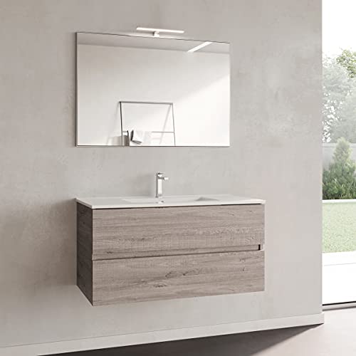Yellowshop. - Mobile Bagno sospeso 100 cm Stile Moderno 2 cassetti lavabo specchiera LED MOD. Andre Plus (Cenere)