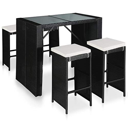 Tidyard Set Arredo Giardino/Set Tavolino Bar/Set Mobili Bistro, Tavolo con 4 Sedie e 4 Cuscini, PE/Vetro/Acciaio