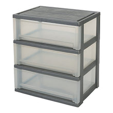 Iris Ohyama, torre di stoccaggio, organizzatore in plastica, 3 x 30L, ruote, resistente, ufficio, garage, camera da letto, capannone - Smart Wide Chest SWC-503 - Argento