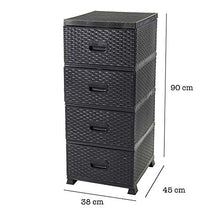 ADGO Armadio con 4 cassetti, in rattan, per camera da letto, armadio, in plastica, 38 x 45 x 90 cm, colore: nero
