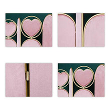 Room Screen Even Paravento Rotondo in Metallo con Decorazione Love Pink, Schermo divisorio in Pelle Scamosciata di Alta qualità, Schermo divisorio con 4 Pannelli Pieghevoli
