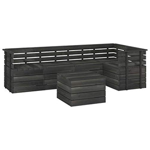 FAMIROSA Set Divani da Giardino su Pallet 6 pz Legno Pino Grigio Scuro-3749