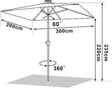 Tavolo da picnic all'aperto Ombrello da patio da ombrelloni, 2x3m LED ombrellone illuminato da sole con regolazione inclinazione e tessuto resistente alla dissolvenza rettangolo tavolo da esterno U (s