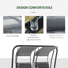 Outsunny Dondolo da Giardino 2 Posti con Sedute Separate e Tetto Parasole, Acciaio e Poliestere, 170x136x170cm Grigio