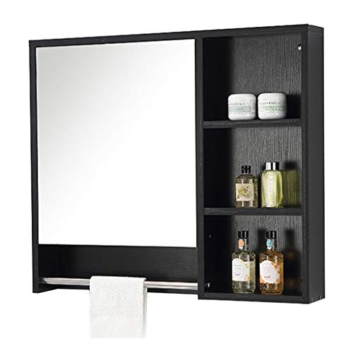 Armadietti a specchio Bagno Mobile A Specchio Multistrato Legno Massello Hotel Armadio A Specchio A Parete Mobiletto del Bagno Impermeabile con Cremagliera (Color : Black, Size : 60 * 13 * 70cm)