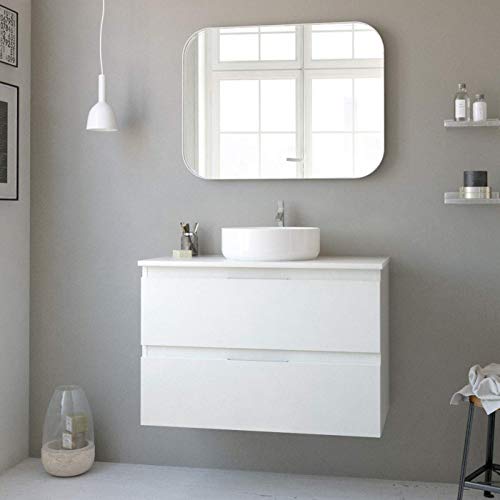 Randalsa Mobili Baltic 80 cm | Bianco | Mobile con 2 cassetti + Piano lavabo + lavabo da appoggio