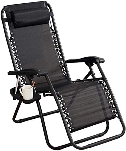 WUY Regolabile Terrazza Sedia a Sdraio Oversized Zero-Gravity Sedia Portatile Courtyard Portabicchiere La Sedia da Campeggio reclinabile è Dotata di portabicchieri e Cuscini in gr