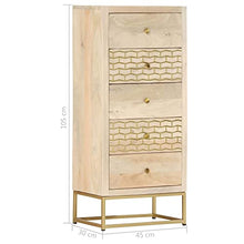 vidaXL Cassettiera Oro 45x30x105 cm in Legno Massello di Mango