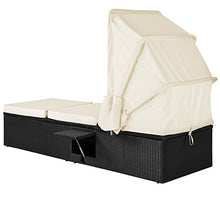 Casaria Lettino Prendisole in Polyrattan Casaria con Tettuccio parasole pieghevole Imbottiture spesse 7cm Schienale inclinabile Tavolino pieghevole Sdraio prendisole Idrorepellente nero
