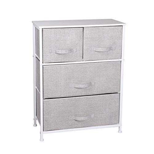 Cassettiera in Tessuto con 4 Cassetti, Mobiletto Organizer in Stoffa Metallo e Legno per Camera da Letto Soggiorno Corridoio, Grigio, 60 x 30 x 79 cm
