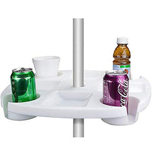 Vassoio per ombrellone da spiaggia con portabicchieri per dispositivi mobili e vassoio per snack per patio, giardino, piscina, spiaggia, ombrello rotondo in plastica da 43,2 cm