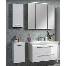 FACKELMANN - Set di mobili da bagno, 5 pezzi, colore: Bianco lucido Milano - Lavandino in ceramica da appendere, 100 cm e 3 ante a LED