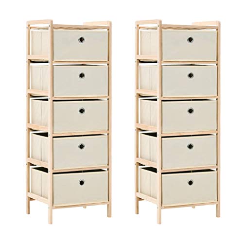FAMIROSA Armadietti 2 pz con 5 Cesti in Tessuto e Legno di Cedro Beige