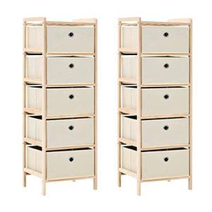FAMIROSA Armadietti 2 pz con 5 Cesti in Tessuto e Legno di Cedro Beige