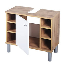 RICOO WM100-EW-W Mobile Bagno 60x54x32cm Mobiletto sotto-lavabo Armadio salvaspazio Arredamento Copricolonna Legno Rovere Marrone Porta Bianca